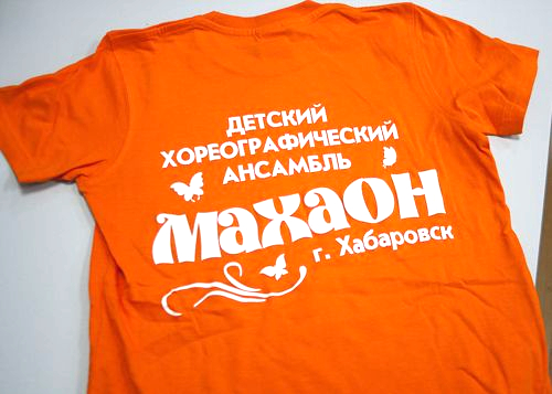 Футболка с нанесением в один или несколько цветов. Технология трафаретной печати краской по текстилю, нанесение стойкое, долговечное