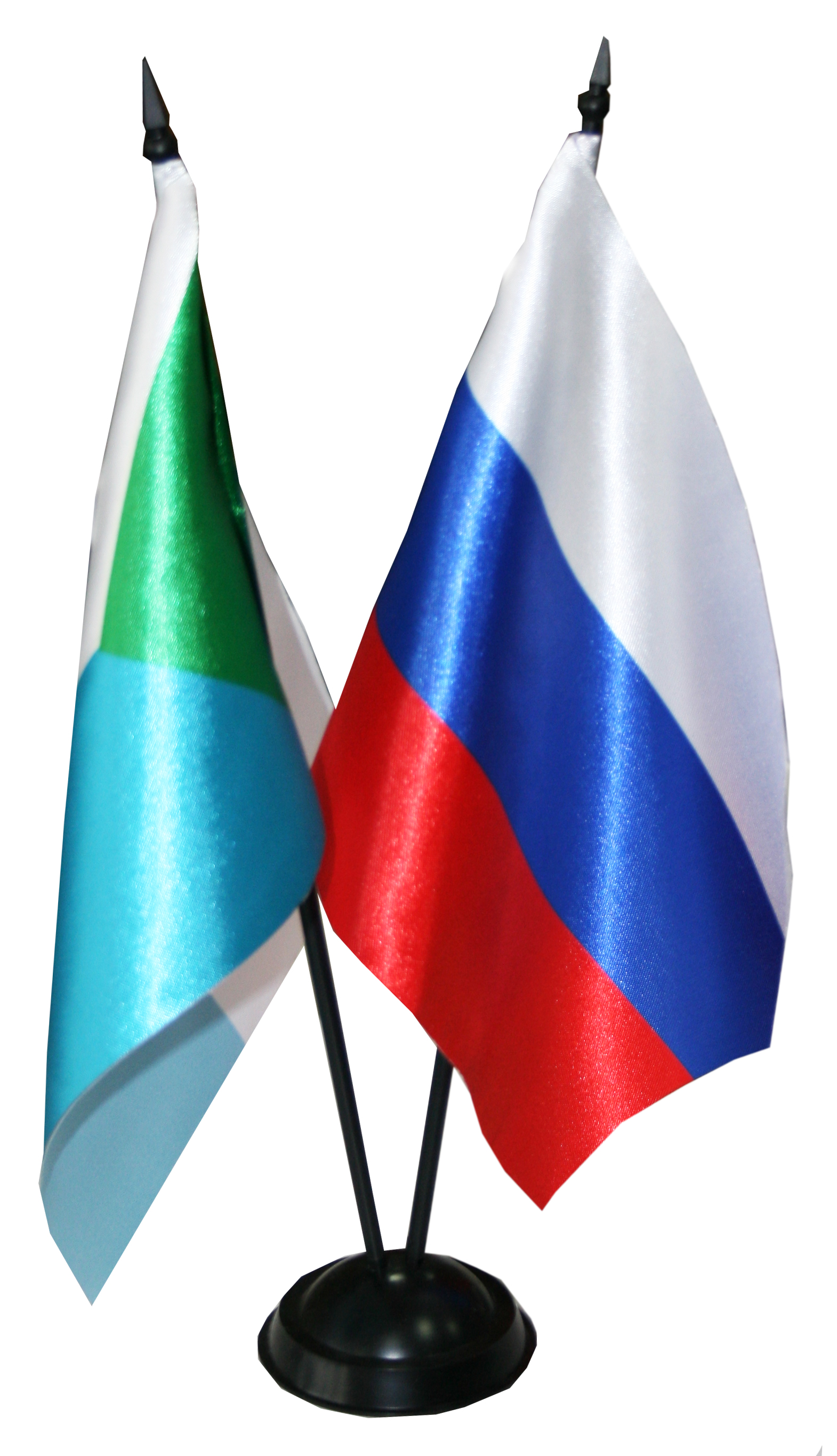 Флажок из атласа на пластиковом флагштоке с полноцветным изображением формата 15х22 см