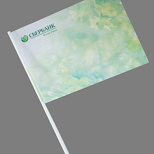 Флажок из флажкового капрона на пластиковом флагштоке-трубочке 370мм с полноцветным изображением формата 12 х 18 см.